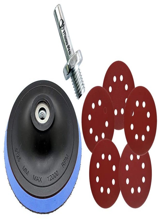 Mass Pro 5" Inch Sanding Disc Backing Pad with Lock Nut - Velcro Attachment for Grinder/Drill - Recycled Plastic - Universal Polishing Pad Backing Plate - 5 Pcs Emery Sandpaper Included - Image 1